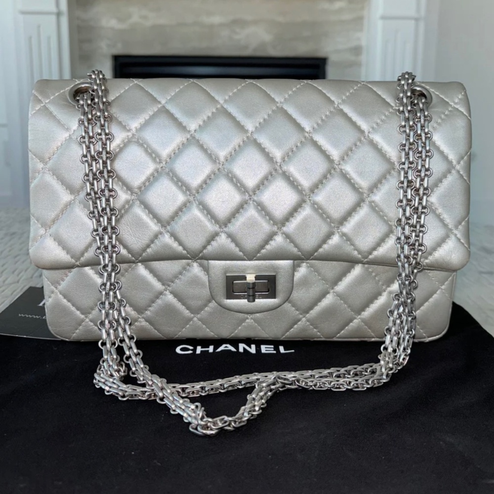 Authentic Chanel 2.55 Reissue 226 Silver Flap Bag